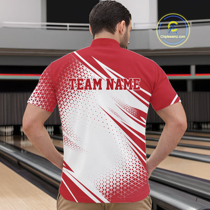 Custom White And Red Geometric Classic Retro Bowling League Men Quarter Zip Shirt For Team IPHW12064