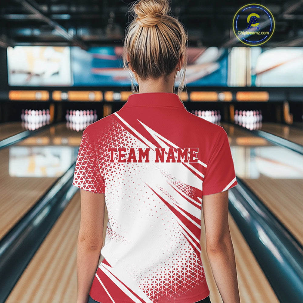Custom Red Geometric Classic Retro Bowling League Women Quarter-Zip Shirt For Team IPHW12064