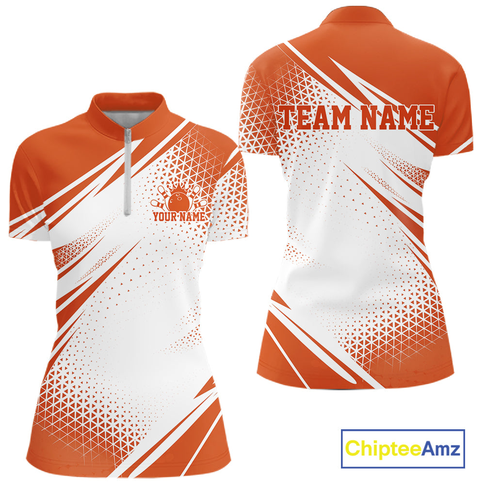 Custom Orange Geometric Classic Retro Bowling League Women Quarter-Zip Shirt For Team IPHW12066
