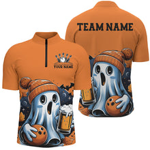 Load image into Gallery viewer, Cute Ghost With Bowling And Beer Custom Halloween Bowling Shirts For Men, Bowler Outfits IPHW7627