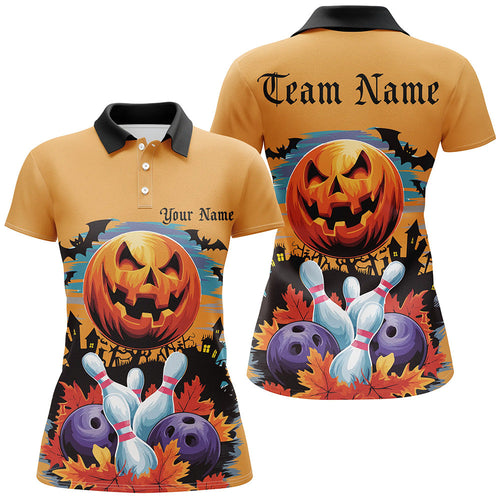 Custom Halloween Ladies Bowling Shirts, Pumpkin Bowling Ball Bowling Team Halloween Outfit IPHW7629