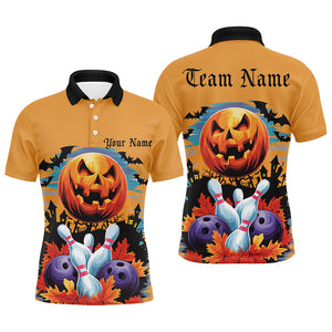 Custom Halloween Bowling Shirts For Men, Pumpkin Bowling Ball Bowling Team Halloween Outfit IPHW7629