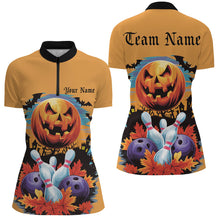 Load image into Gallery viewer, Custom Halloween Ladies Bowling Shirts, Pumpkin Bowling Ball Bowling Team Halloween Outfit IPHW7629