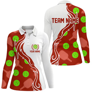 Custom Christmas Pickleball Shirts for women, Red And Green Casual Pickleball Polo Tops IPHW5535