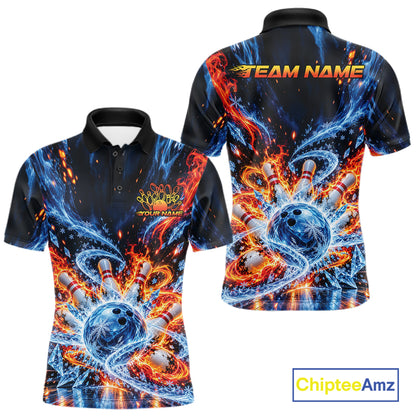 Custom Ice And Fire Bowling Men Polo Shirt, Bowling Team Tournament Outfit IPHW12836