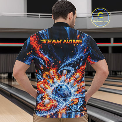 Custom Ice And Fire Bowling Men Quarter Zip Shirt, Bowling Team Tournament Outfit IPHW12836