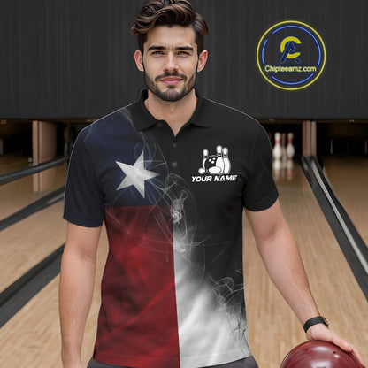 Custom Smoke Texas Flag Bowling Men Team Shirts, Patriotic Texas Bowling Jerseys IPHW10625