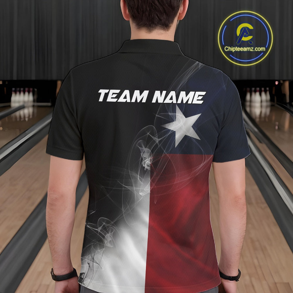 Custom Smoke Texas Flag Bowling Men Team Shirts, Patriotic Texas Bowling Jerseys IPHW10625