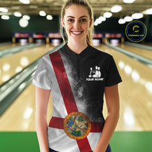 Load image into Gallery viewer, Custom Smoke Florida Flag Bowling Women Team Shirts, Patriotic Florida Bowling Jerseys IPHW10626