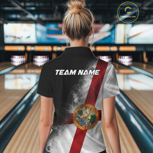 Load image into Gallery viewer, Custom Smoke Florida Flag Bowling Women Team Shirts, Patriotic Florida Bowling Jerseys IPHW10626
