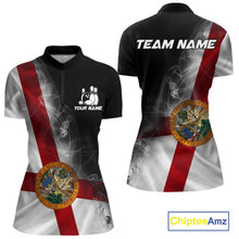 Load image into Gallery viewer, Custom Smoke Florida Flag Bowling Women Team Shirts, Patriotic Florida Bowling Jerseys IPHW10626