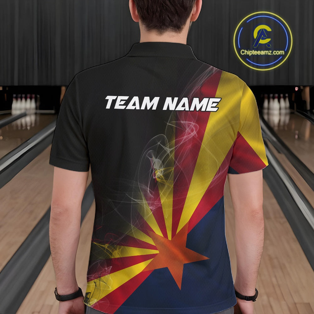 Custom Smoke Arizona Flag Bowling Men Team Shirts, Patriotic Arizona Bowling Jerseys IPHW10627