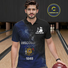 Load image into Gallery viewer, Custom Smoke Wisconsin Flag Bowling Men Team Shirts, Patriotic Wisconsin Bowling Jerseys IPHW10628