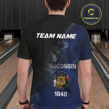 Load image into Gallery viewer, Custom Smoke Wisconsin Flag Bowling Men Team Shirts, Patriotic Wisconsin Bowling Jerseys IPHW10628
