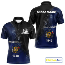 Load image into Gallery viewer, Custom Smoke Wisconsin Flag Bowling Men Team Shirts, Patriotic Wisconsin Bowling Jerseys IPHW10628