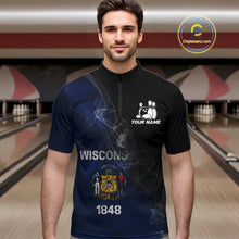 Load image into Gallery viewer, Custom Smoke Wisconsin Flag Bowling Men Team Shirts, Patriotic Wisconsin Bowling Jerseys IPHW10628