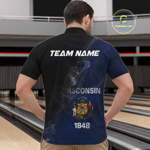 Load image into Gallery viewer, Custom Smoke Wisconsin Flag Bowling Men Team Shirts, Patriotic Wisconsin Bowling Jerseys IPHW10628