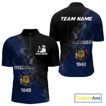 Load image into Gallery viewer, Custom Smoke Wisconsin Flag Bowling Men Team Shirts, Patriotic Wisconsin Bowling Jerseys IPHW10628