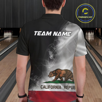 Custom Smoke California Flag Bowling Men Team Shirts, Patriotic California Bowling Jerseys IPHW10629