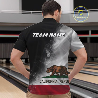 Custom Smoke California Flag Bowling Men Team Shirts, Patriotic California Bowling Jerseys IPHW10629