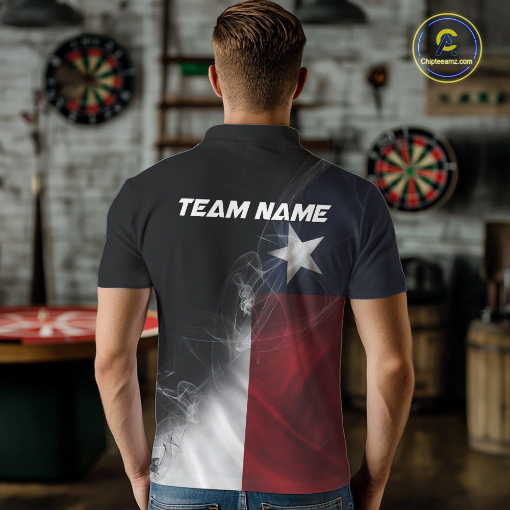 Custom Smoke Flame Texas Flag Patriotic Darts Shirt For Men, Dart League Team Jerseys IPHW10631
