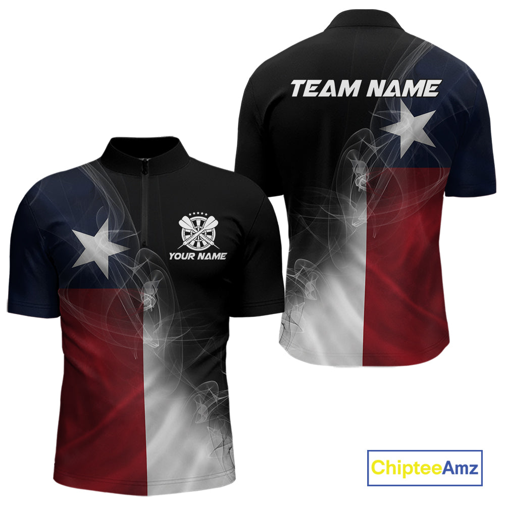 Custom Smoke Flame Texas Flag Patriotic Darts Shirt For Men, Dart League Team Jerseys IPHW10631