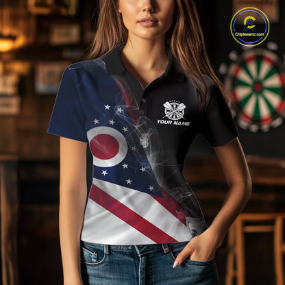 Custom Smoke Flame Ohio Flag Patriotic Darts Shirt For Women, Dart League Team Jerseys IPHW10632