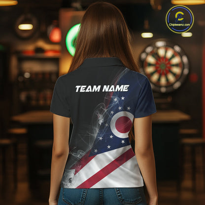 Custom Smoke Flame Ohio Flag Patriotic Darts Shirt For Women, Dart League Team Jerseys IPHW10632