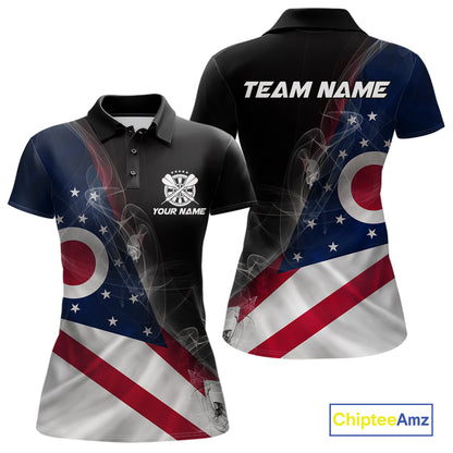 Custom Smoke Flame Ohio Flag Patriotic Darts Shirt For Women, Dart League Team Jerseys IPHW10632