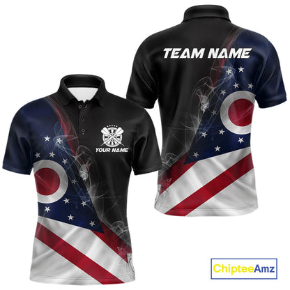 Custom Smoke Flame Ohio Flag Patriotic Darts Shirt For Men, Dart League Team Jerseys IPHW10632