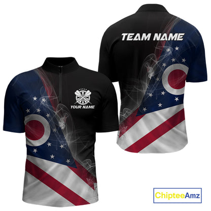 Custom Smoke Flame Ohio Flag Patriotic Darts Shirt For Men, Dart League Team Jerseys IPHW10632