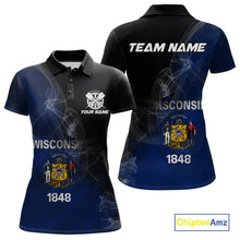 Load image into Gallery viewer, Custom Smoke Flame Wisconsin Flag Patriotic Darts Shirt For Women, Dart League Team Jerseys IPHW10633