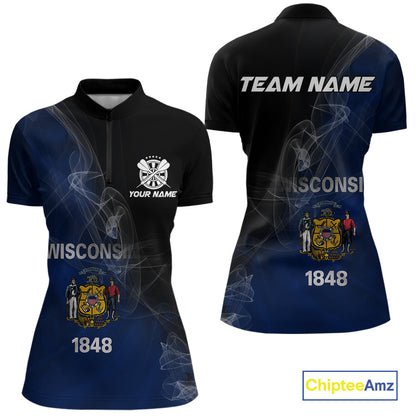 Custom Smoke Flame Wisconsin Flag Patriotic Darts Shirt For Women, Dart League Jerseys IPHW10633