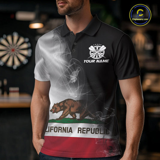 Custom Smoke Flame California Flag Patriotic Darts Shirt For Men, Dart League Team Jerseys IPHW10634