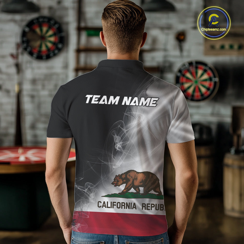 Custom Smoke Flame California Flag Patriotic Darts Shirt For Men, Dart League Team Jerseys IPHW10634