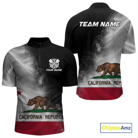 Custom Smoke Flame California Flag Patriotic Darts Shirt For Men, Dart League Team Jerseys IPHW10634