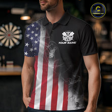 Load image into Gallery viewer, Custom Smoke Flame US Flag Patriotic Darts Shirt For Men, American Dart Team Jerseys IPHW10630