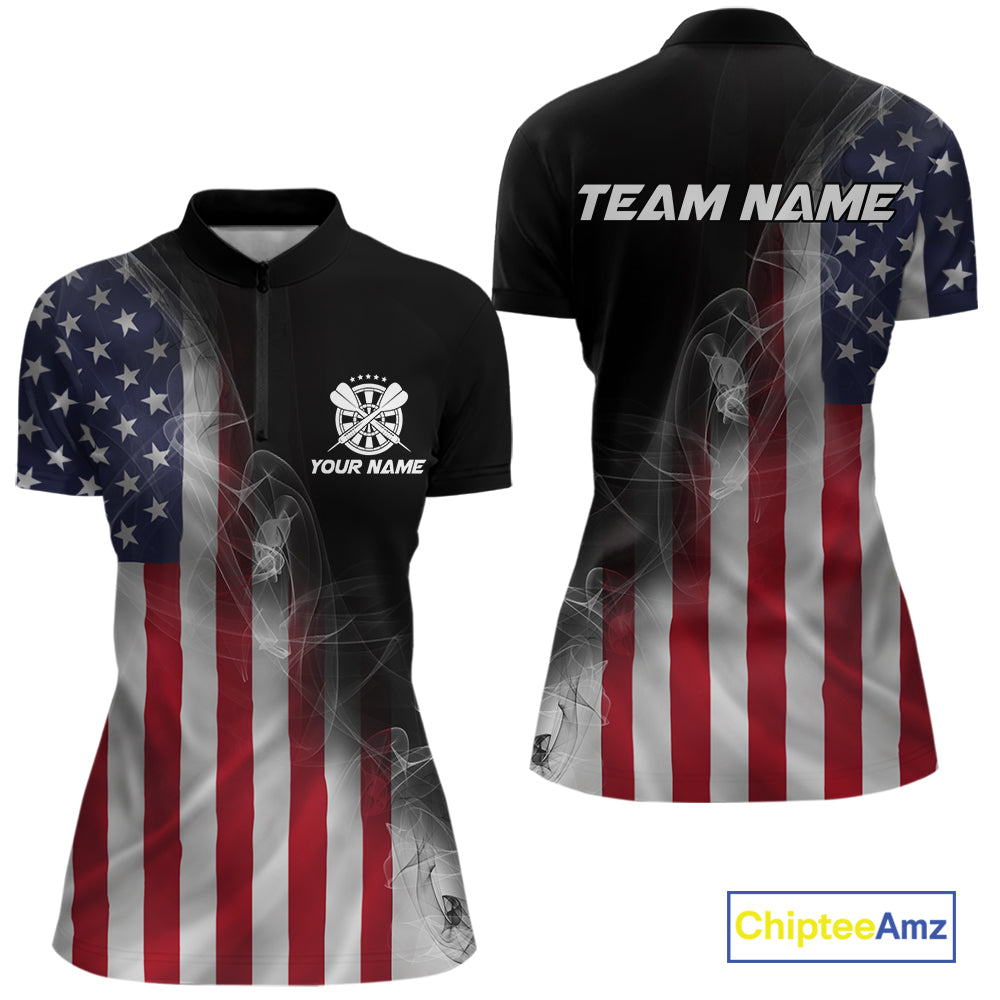 Custom Smoke Flame US Flag Patriotic Darts Shirt For Women, American Dart Team Jerseys IPHW10630
