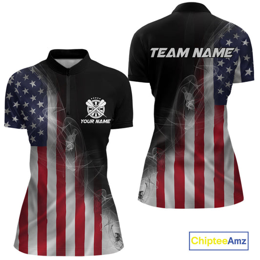 Custom Smoke Flame US Flag Patriotic Darts Shirt For Women, American Dart Team Jerseys IPHW10630