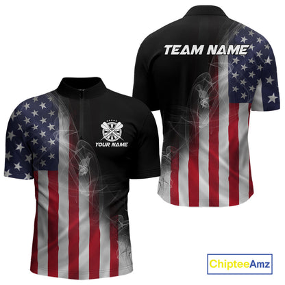 Custom Smoke Flame US Flag Patriotic Darts Shirt For Men, American Dart Team Jerseys IPHW10630