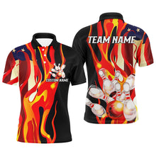 Load image into Gallery viewer, Flame American Flag Custom Bowling Team Shirts For Men And Women, Patriotic Bowling Jerseys IPHW5983