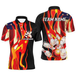 Flame American Flag Custom Bowling Team Shirts For Men And Women, Patriotic Bowling Jerseys IPHW5983