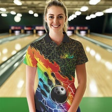 Load image into Gallery viewer, Custom Rainbow Flame Bowling Team Polo Shirts For Women, Colorful Bowling League Shirt IPHW8785