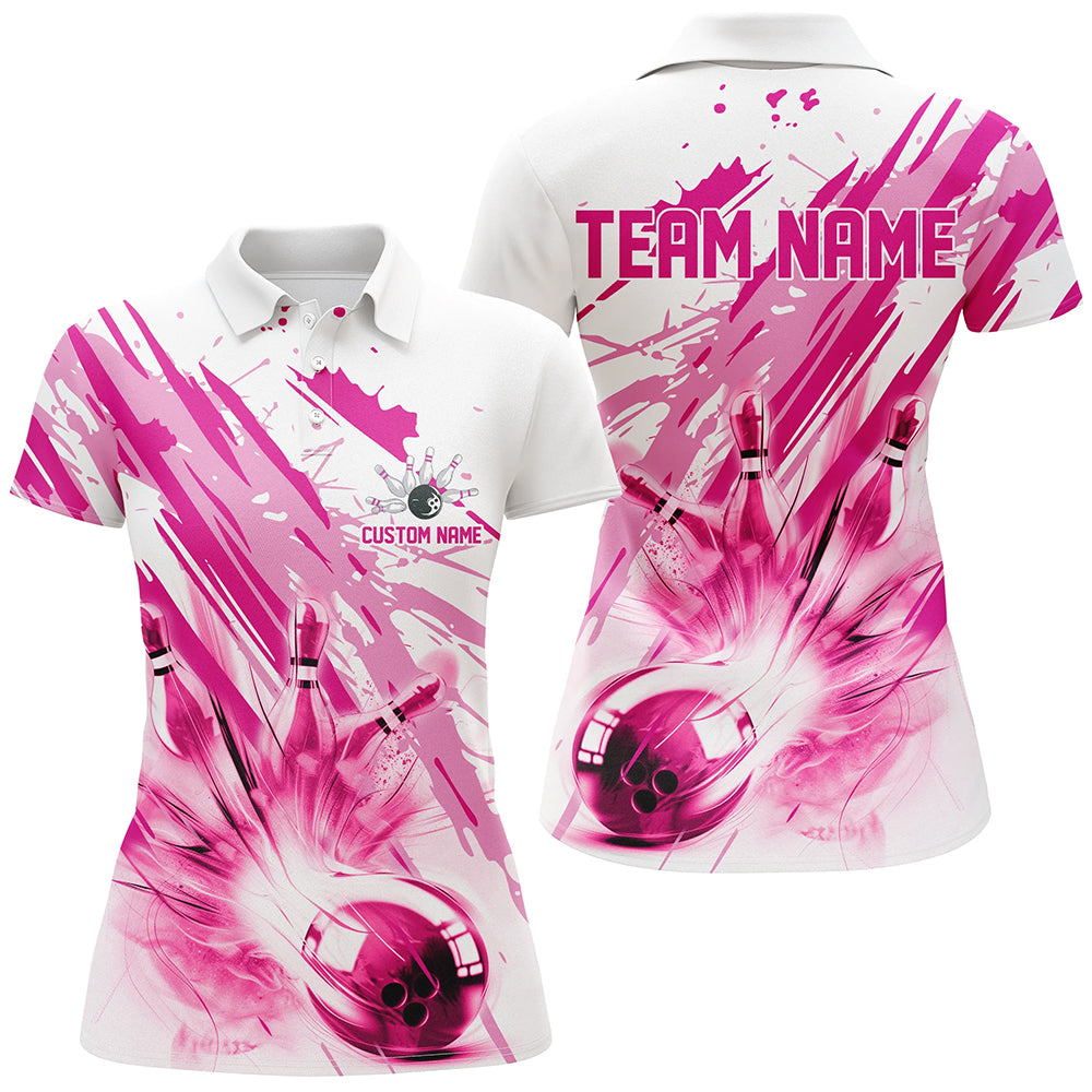 Pink Bowling Strike Custom Bowling Polo/ Quarter Zip Team Shirts, Women Bowling Outfit IPHW6261