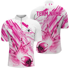 Load image into Gallery viewer, Pink Bowling Strike Custom Bowling Polo/ Quarter Zip Team Shirts, Men And Women Bowling Outfit IPHW6261