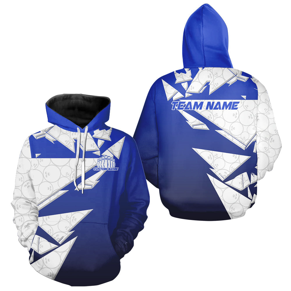 Custom Blue Bowling Team Hoodie Shirts For Men And Women, Bowling Ball Pattern Bowlers Outfits IPHW6271