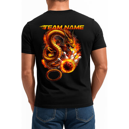 Personalized Flame Dragon Bowling T-Shirts For Men, Fire Bowling Ball Design IPHW9064