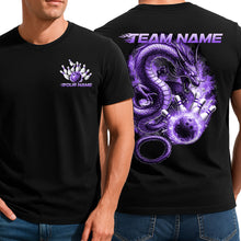 Load image into Gallery viewer, Custom Flame Dragon Bowling T-Shirts For Men, Purple Fire Bowling Ball Style IPHW9065