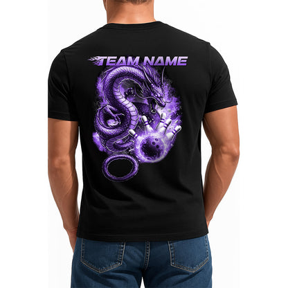 Custom Flame Dragon Bowling T-Shirts For Men, Purple Fire Bowling Ball Style IPHW9065