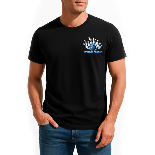 Custom Flame Dragon Bowling T-Shirts For Men, Blue Fire Bowling Ball Theme IPHW9066